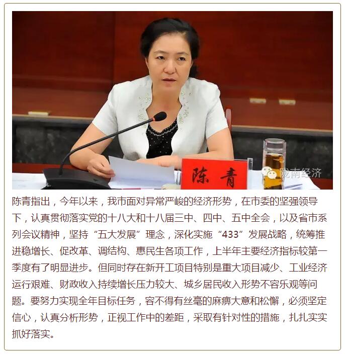陳青在市政府全體會(huì)議上強(qiáng)調(diào)：緊盯一個(gè)目標(biāo)抓好九大任務(wù)落實(shí)強(qiáng)化三項(xiàng)保障，確保全市經(jīng)濟(jì)社會(huì)持續(xù)快速發(fā)展